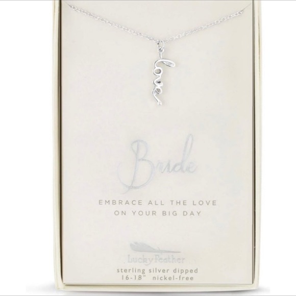 NWT/NIB Lucky Feather Sterling Silver Dipped Bride Love Necklace Crystal Accent - Picture 2 of 7